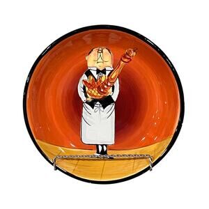 Certified International Tracy Flickinger Whimsical Waiter Bowl Bistro Chef Theme